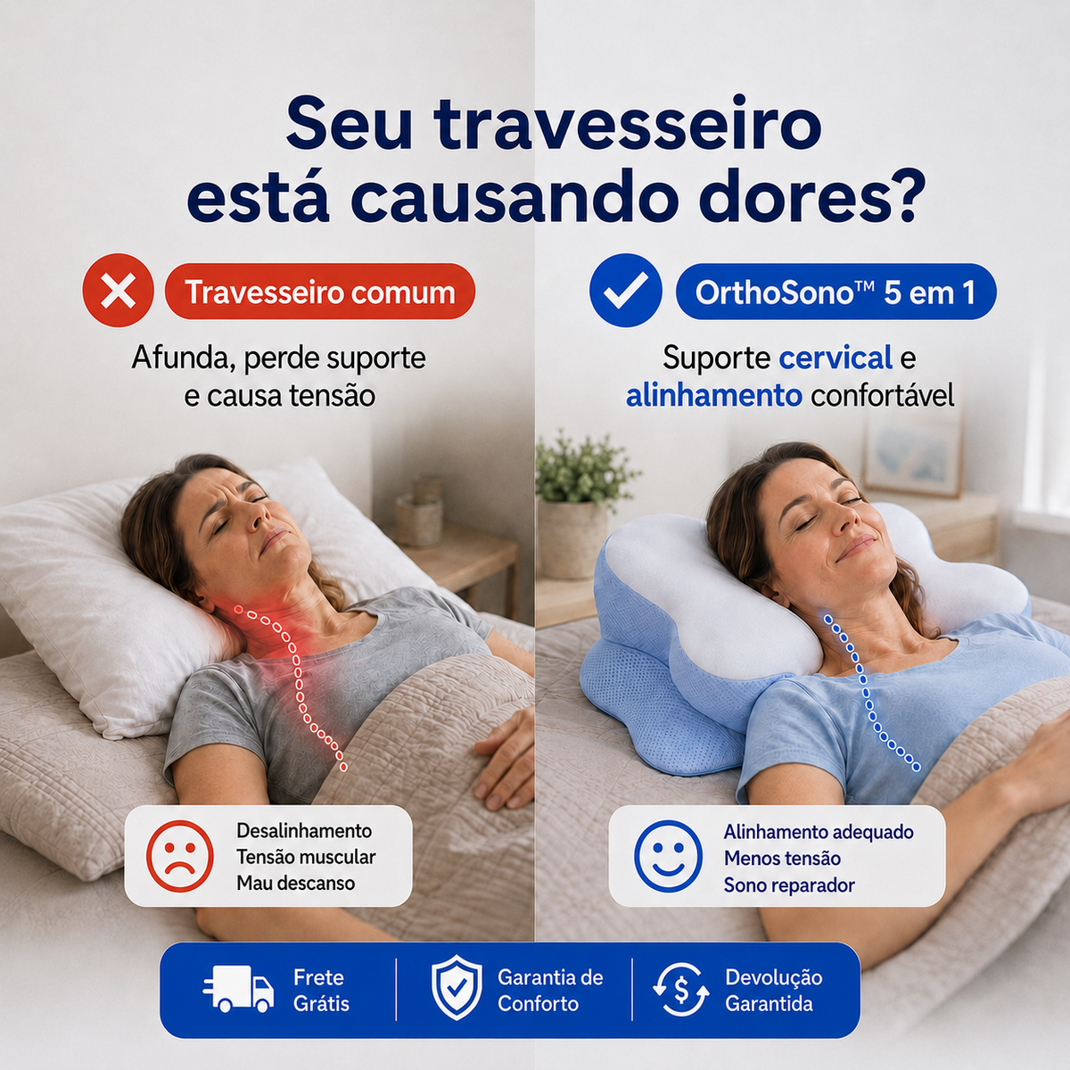 OrthoSono™ 5 em 1 - Travesseiro Que Reduz a Apneia do Sono - Sem Aparelho CPAP | Aconchelo